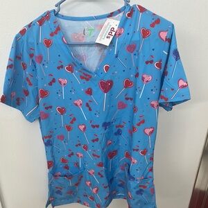 Blue and Red Flamingo Print Short Sleeve Top